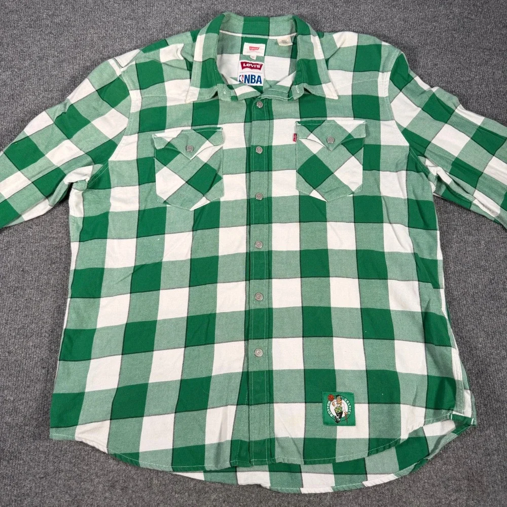 Levis x NBA Boston Celtics Western Flannel Shirt Green Plaid Mens XL #4433